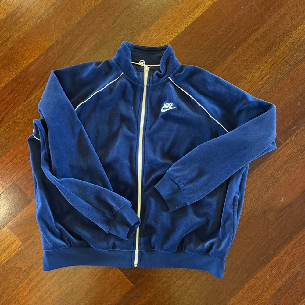 Nike Velvet Navy Blue Full-Zip Track Jacket with White Piping